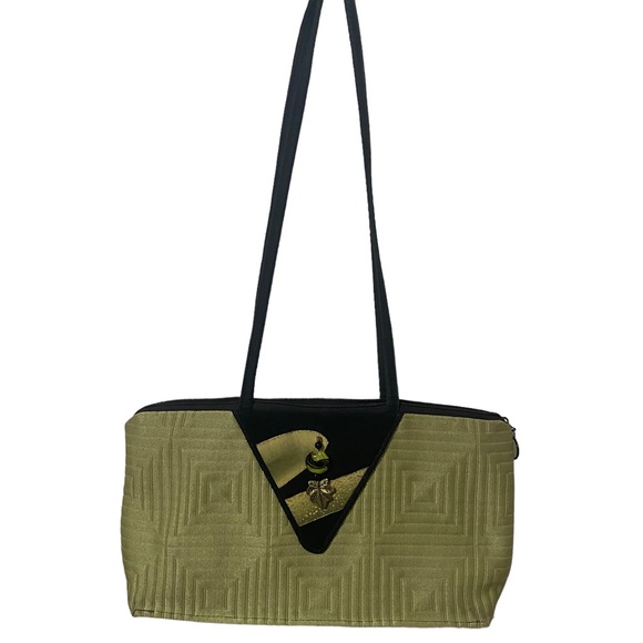 KIMONO DESIGNS Sage Green Black Zip It Shoulder Evening Day Bag - Picture 1 of 7
